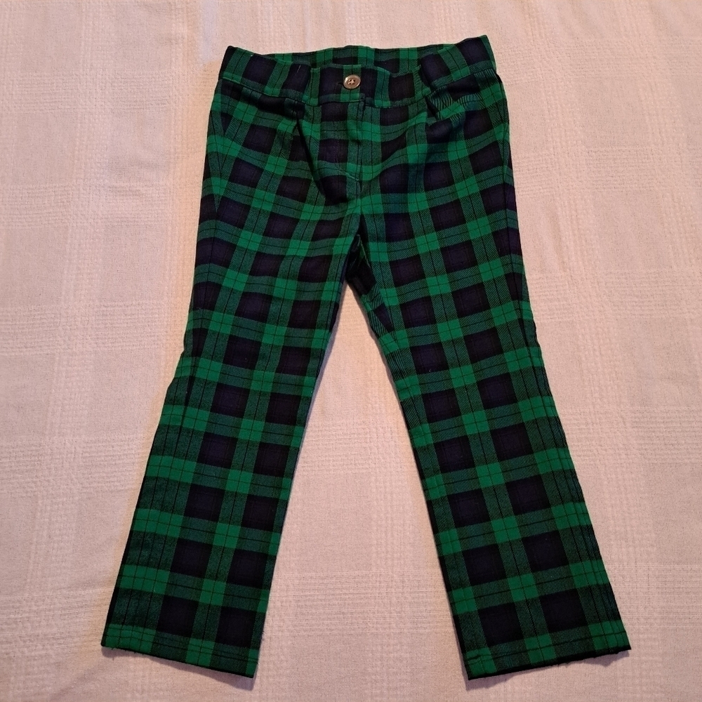 Janie and Jack girls size 3 blue & green plaid pants, adjustable waist, EUC